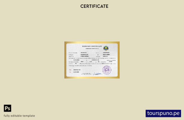 Plantilla PSD de certificado de matrimonio de Gabón lista para imprimir